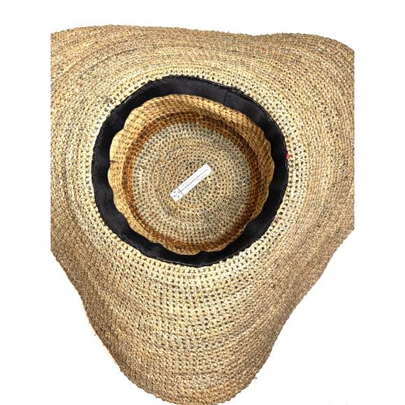 Wide Brim Sun Hat Handmade 100% Raffia Floppy Brim Beach Boho Neutral Vacation - Picture 5 of 9